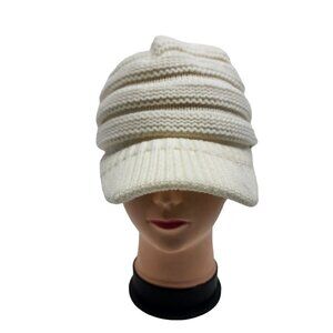 C.C Hatsandscarf Exclusives Women's‎ Ribbed Knit Hat with Brim Ivory